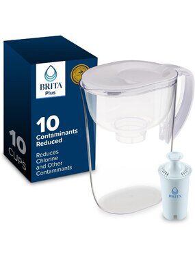 10-Cup Water Filter Pitcher - Reduces Chlorine Taste & Odor, Removes